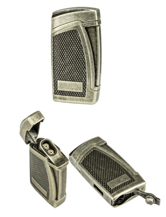 Bogota Dual Jet-Flame Lighter with Antique Silver Finish